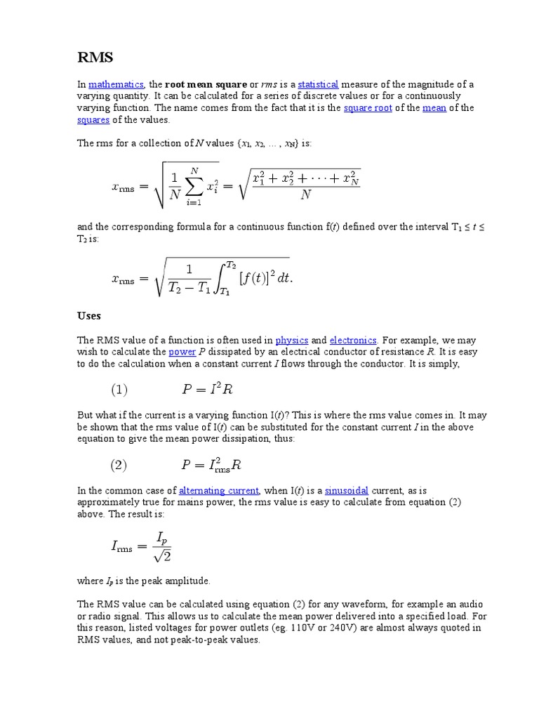 Mathematics Statistical Square Root Mean Squares | PDF | Root Mean ...