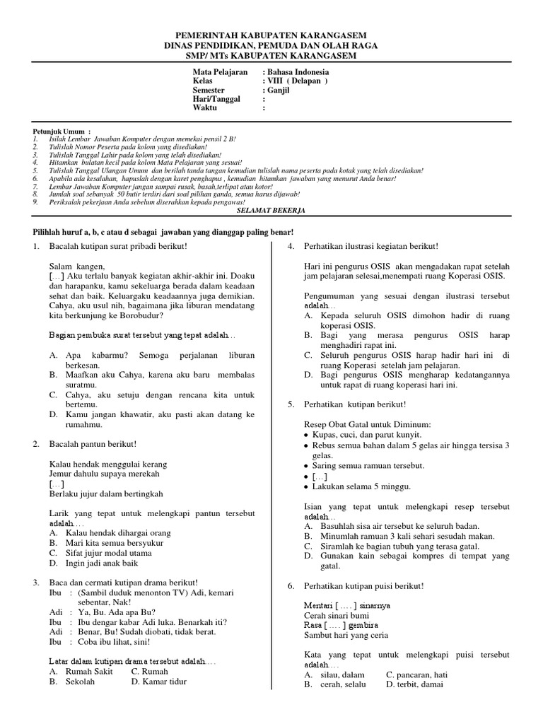 Soal Soal Ulangan Kelas 8 Materi Drama