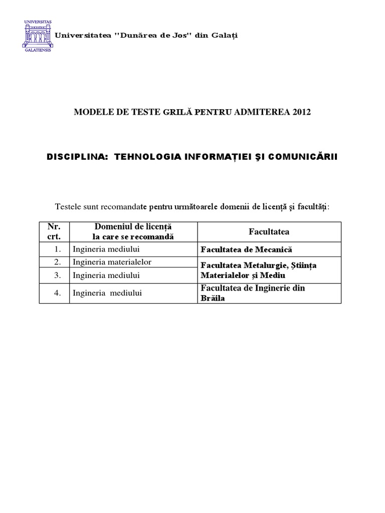 11-Tehnologia Informatiei Si Comunicarii-Grile | PDF