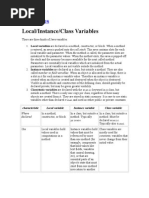 Local/Instance/Class Variables: Java Notes