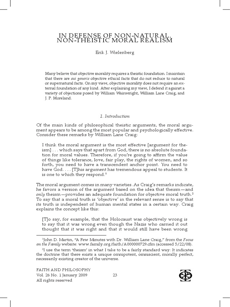 Wielenberg In Defense Of Non Natural Non Theistic Moral Realism PDF 