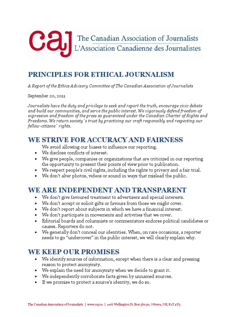 Ethical Journalism Principles in Canada | PDF | Journalism | Government ...