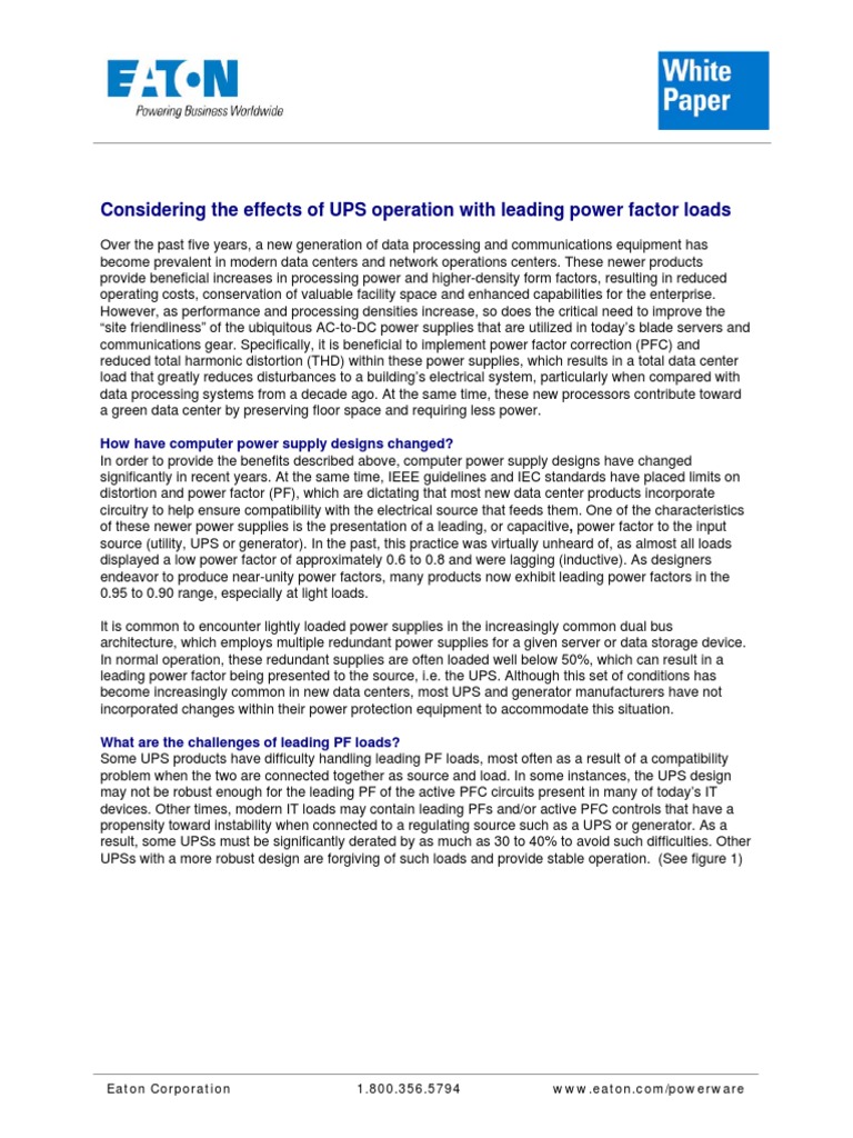 UPS Challenges with Leading Power Factor | PDF | Power Inverter | Capacitor