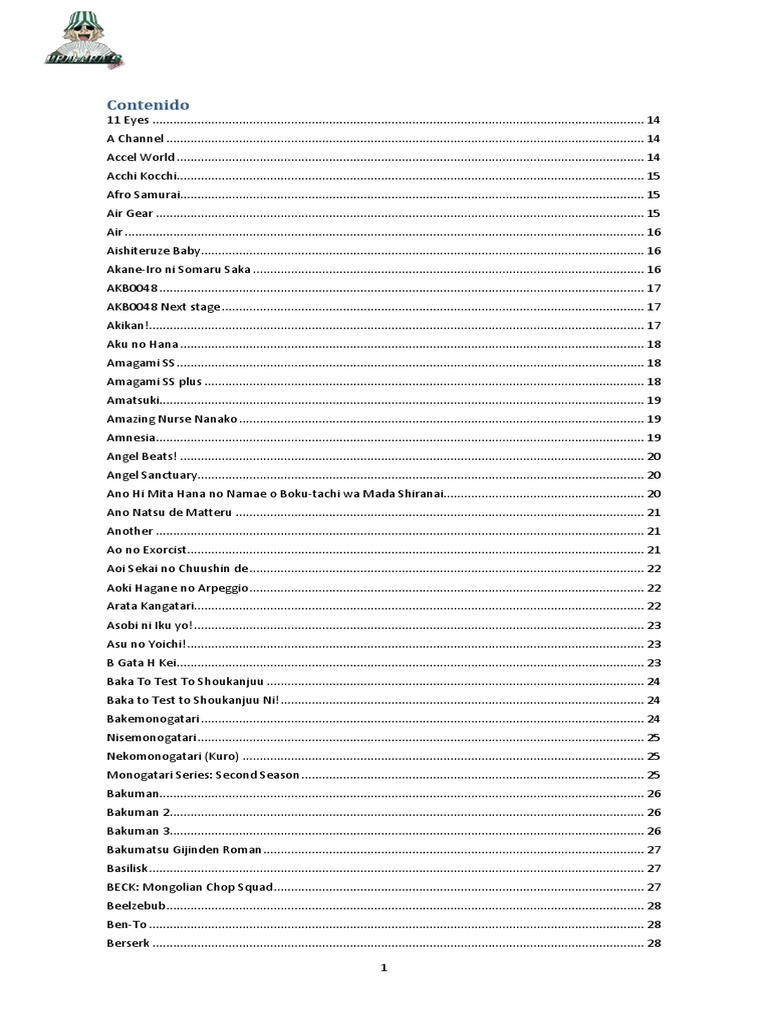 Catalogo De Series Anime 14 Pdf Leisure Entertainment General