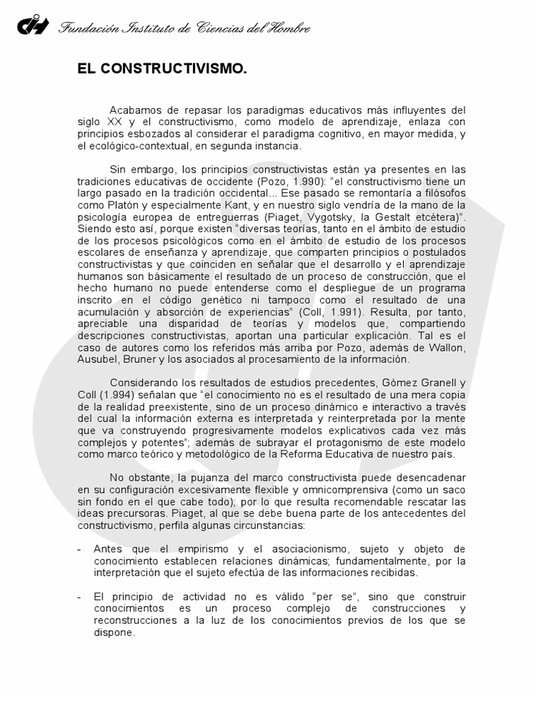 El Constructivismo PDF | PDF | Constructivismo (filosofía de la ...