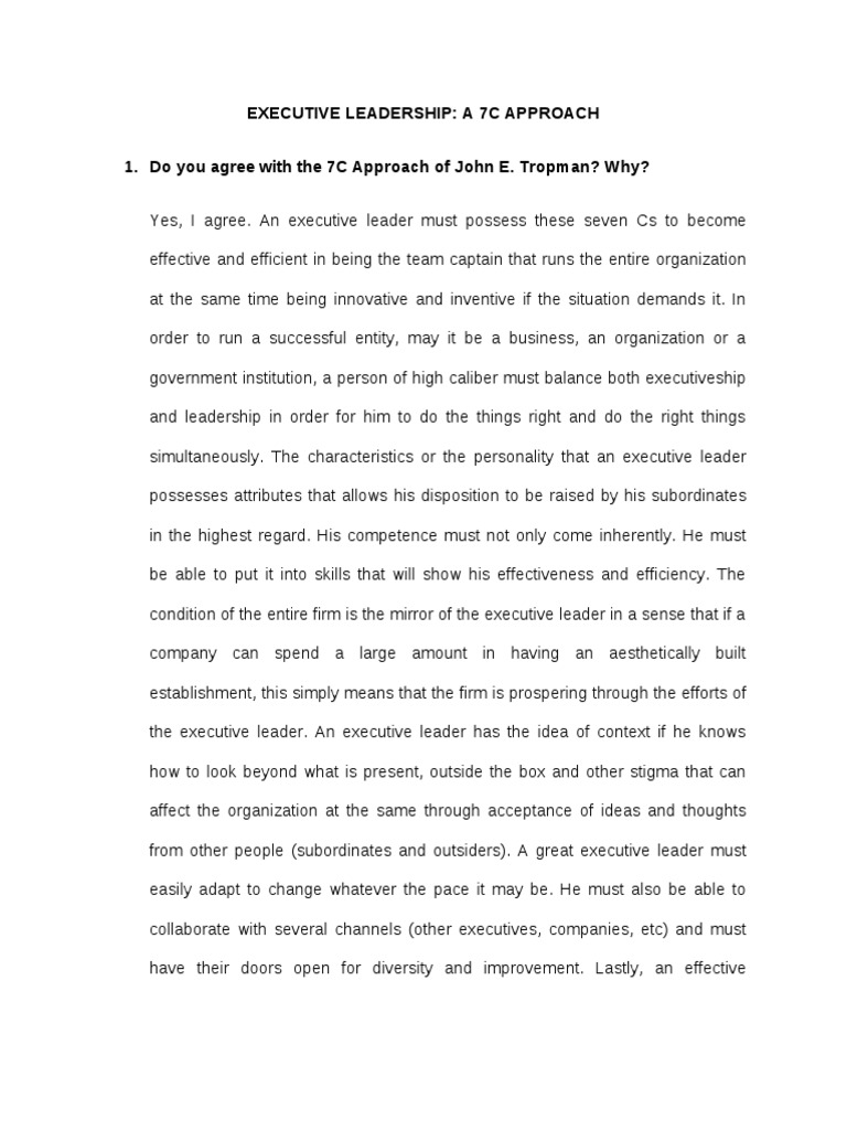 Executive Leadership: A 7C Approach 1. Do You Agree With The 7C ...