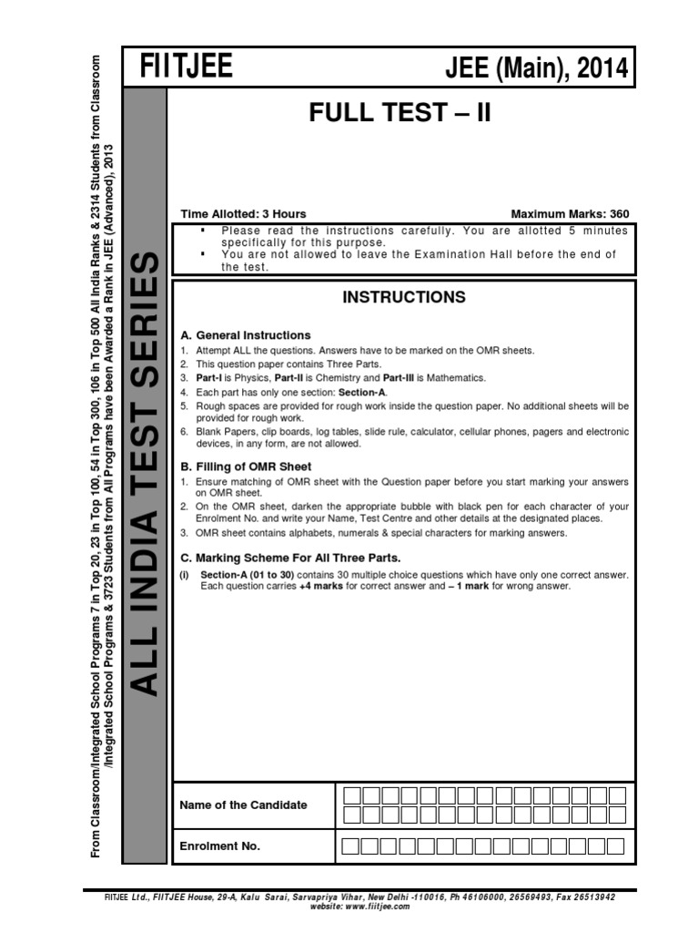 JEE Main Full Test II | PDF | Science & Mathematics