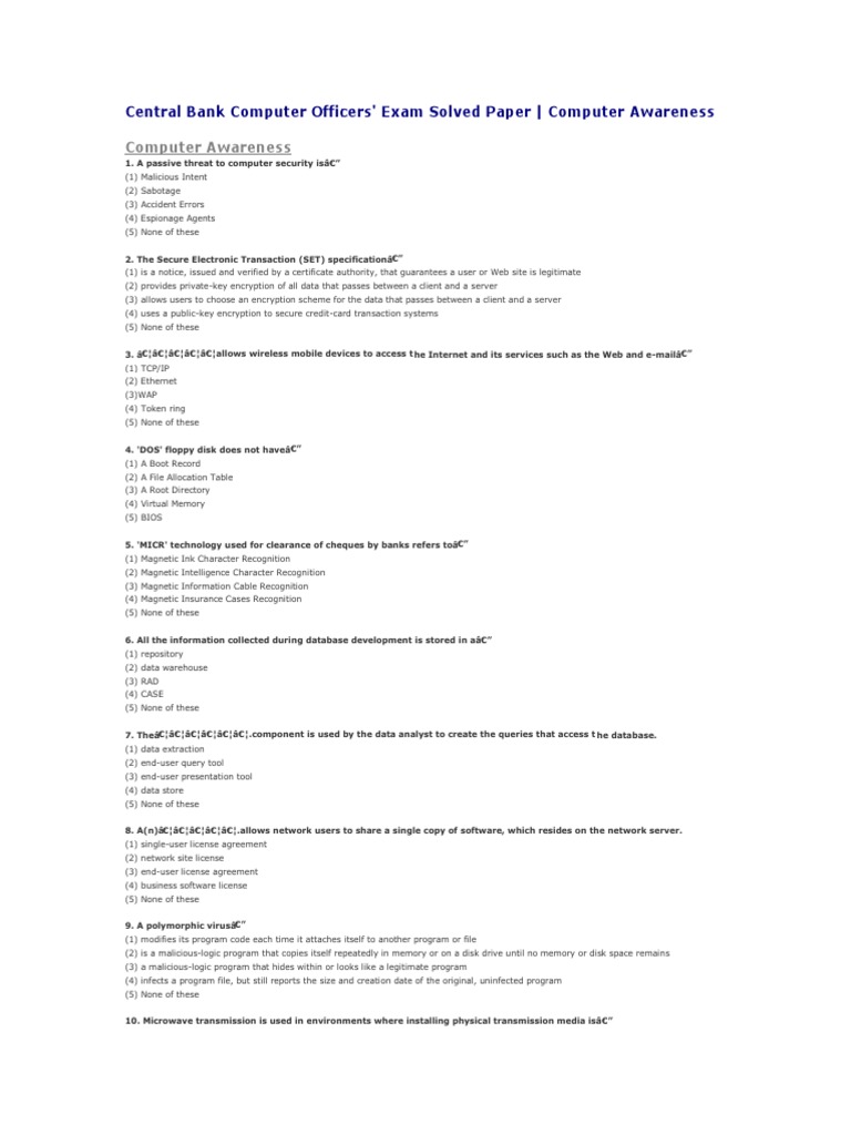 Computer Awareness Pdf Notes In English