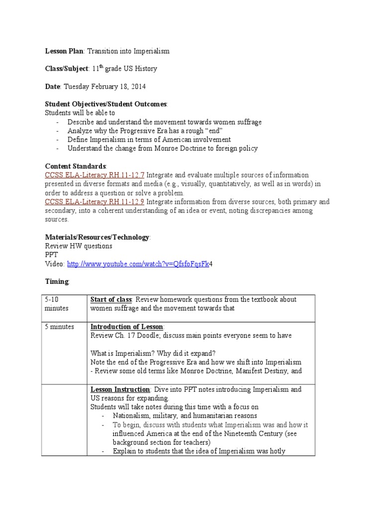 Imperialism Lesson | PDF | Pedagogy | Teaching
