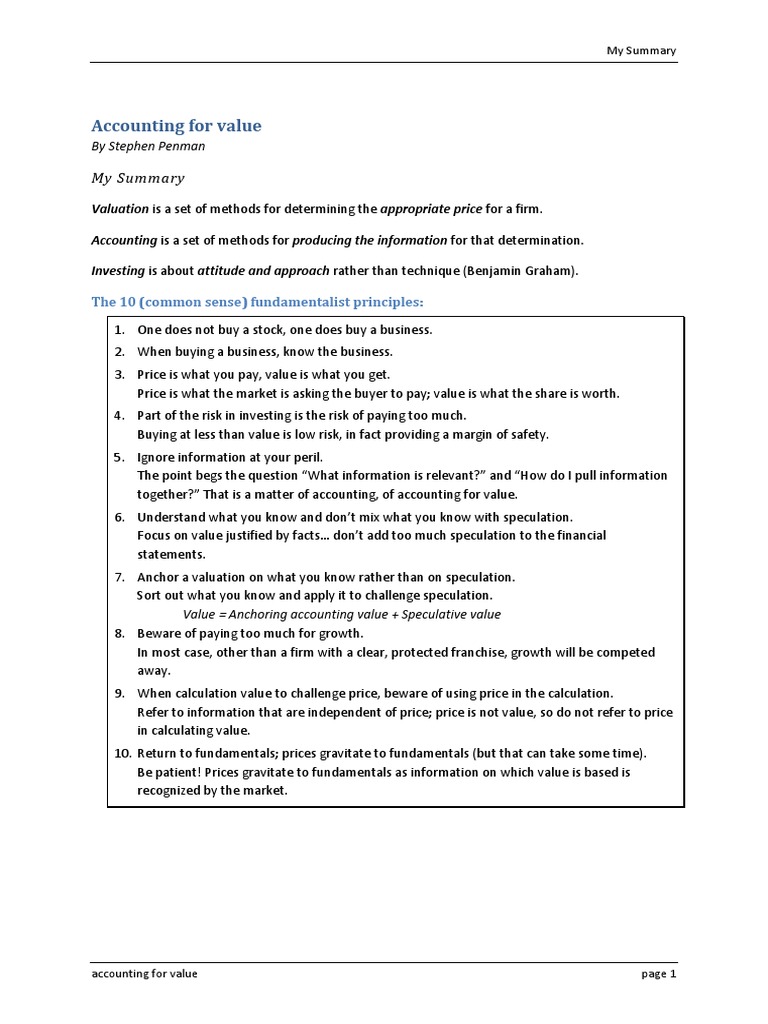 Accounting For Value | PDF | Book Value | Valuation (Finance)