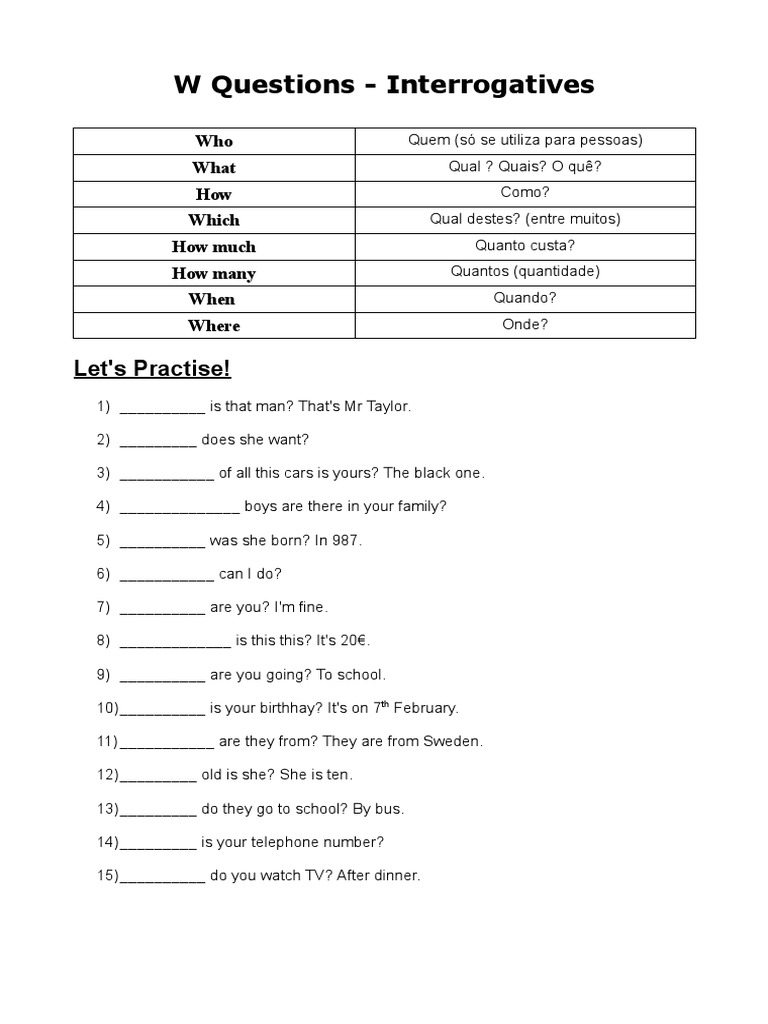 W Questions - Interrogatives: Let's Practise! | PDF