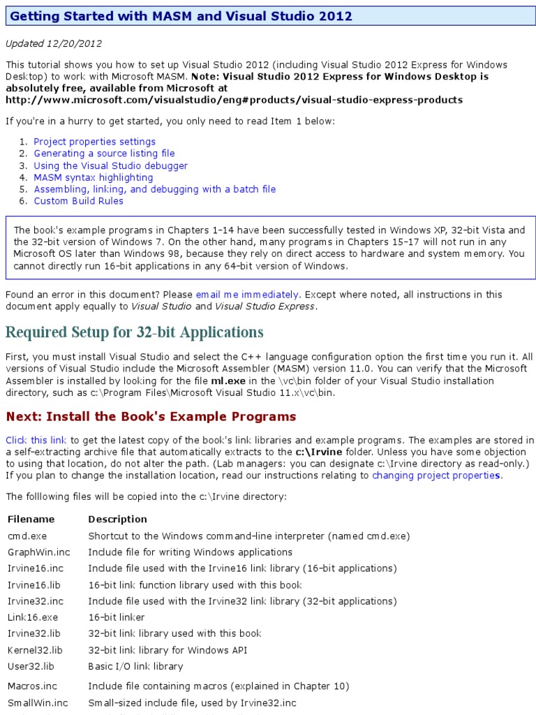 MASM Setup in Visual Studio 2012 | PDF | Microsoft Visual Studio ...