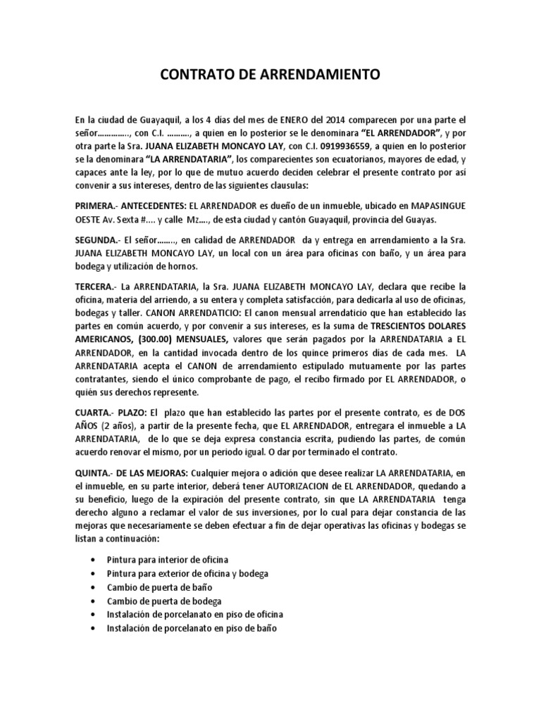 Modelo de Contrato de Arriendo | Alquiler