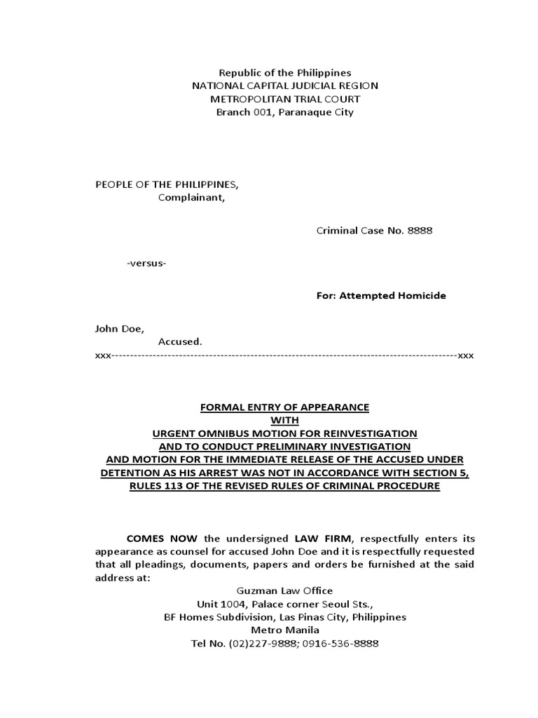 sample of pleadings John Doe Motion In United States Law