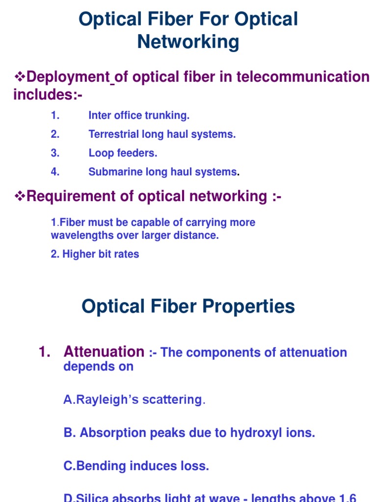 Optical Fiber For Optical Networking | PDF | Dispersion (Optics ...