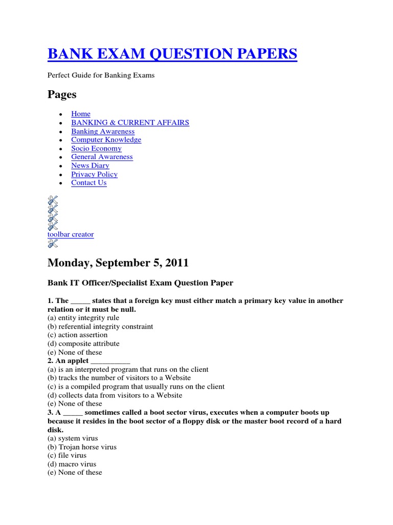 BANK EXAM QUESTION PAPERS.docx Database Index Databases