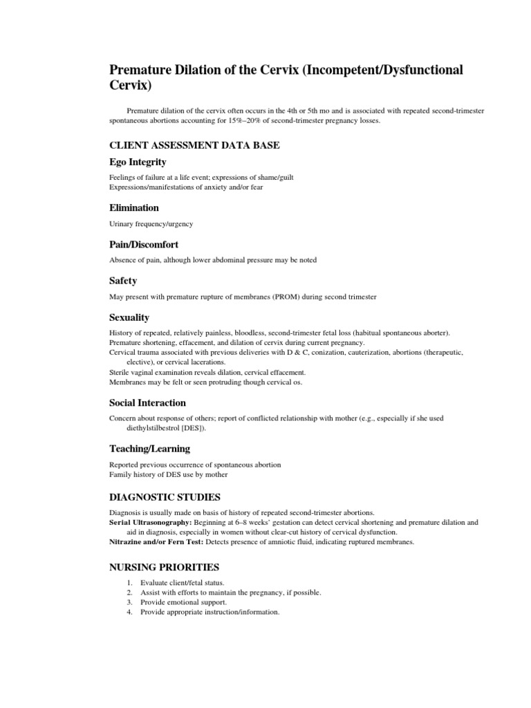 NCP Premature Dilation of the Cervix