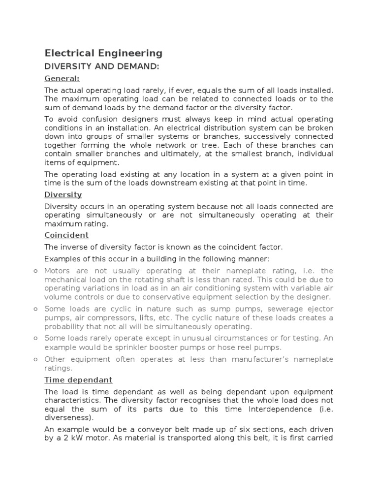 Diversity and Demand PDF Hvac Air Conditioning