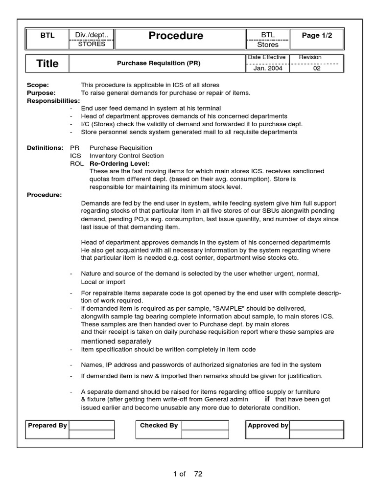 Sop Stores Inventory Verification And Validation