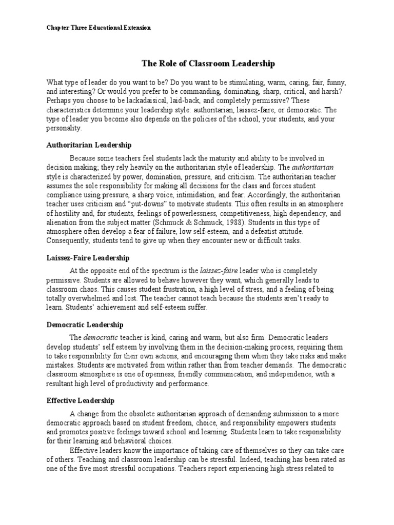 Classroom Leadership Styles Explained | PDF