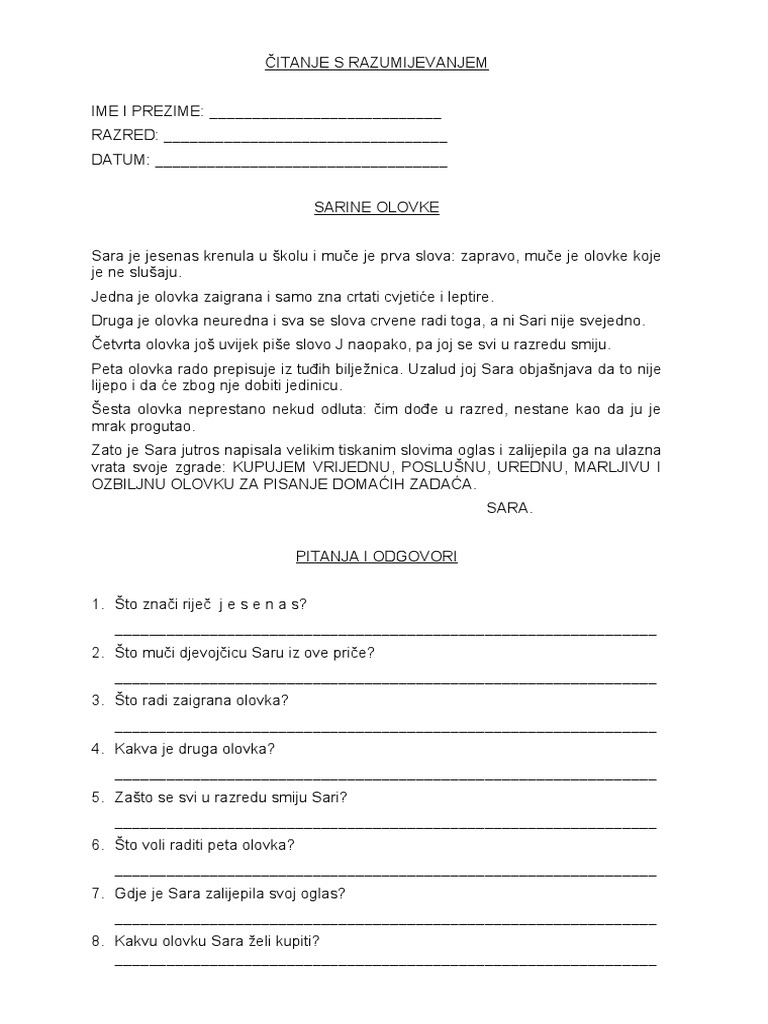 Citanje S Razumijevanjem | PDF