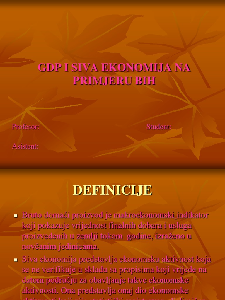 GDP I Siva Ekonomija Na Primjeru Bih Prezentacija | PDF