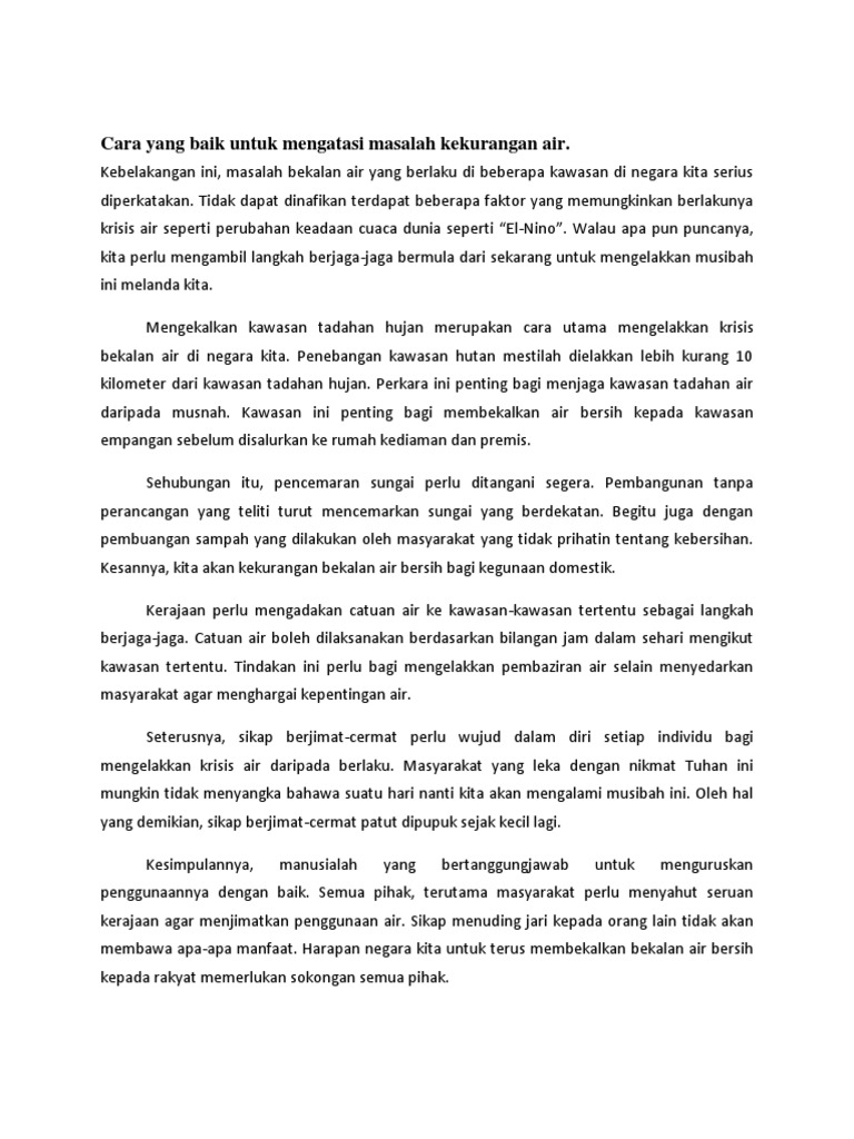 Cara Yang Baik Untuk Mengatasi Masalah Kekurangan Air Pdf