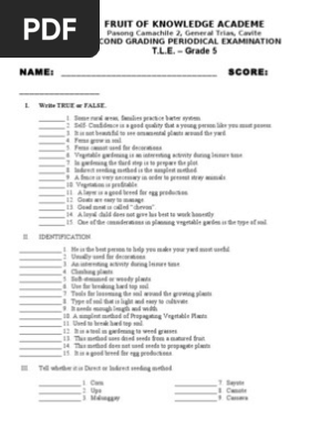 Tle 5 Periodical Exam Plants Vegetables