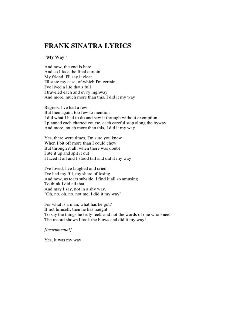 Frank Sinatra My Way Lyrics Pdf