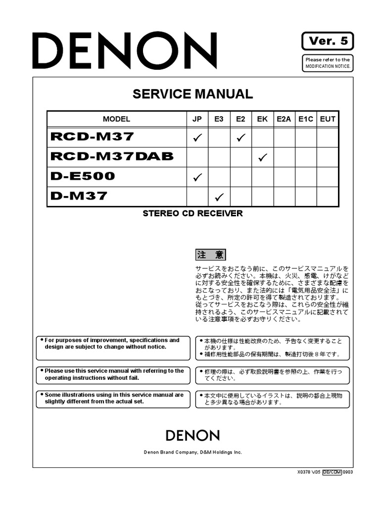 Denon RCD-M37 Service Manual | PDF | Electromagnetism | Electronics