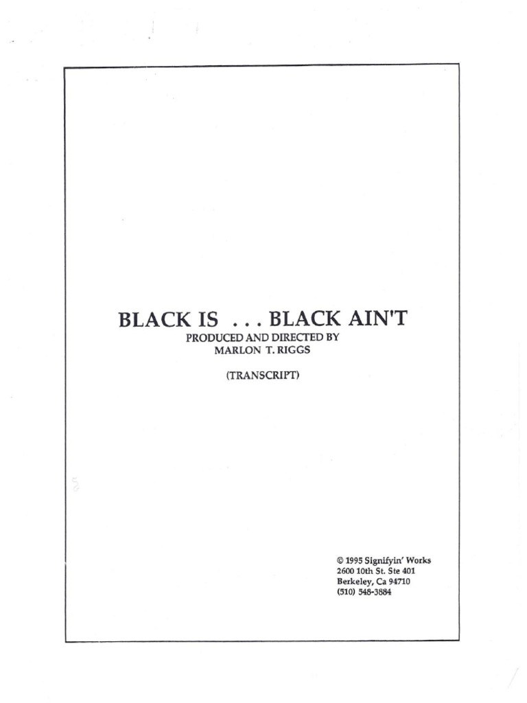 Black Is Black Aint Transcript PDF Black Feminism Man