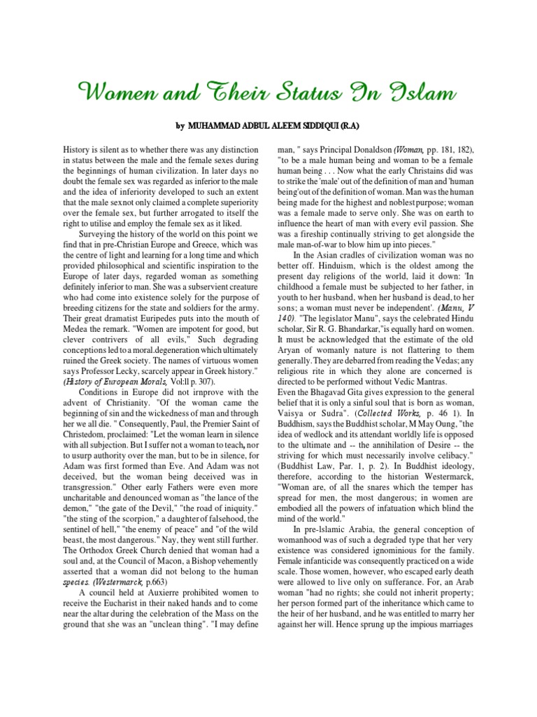 Women and Their Status in Islam | PDF | Polygamy | Hijab