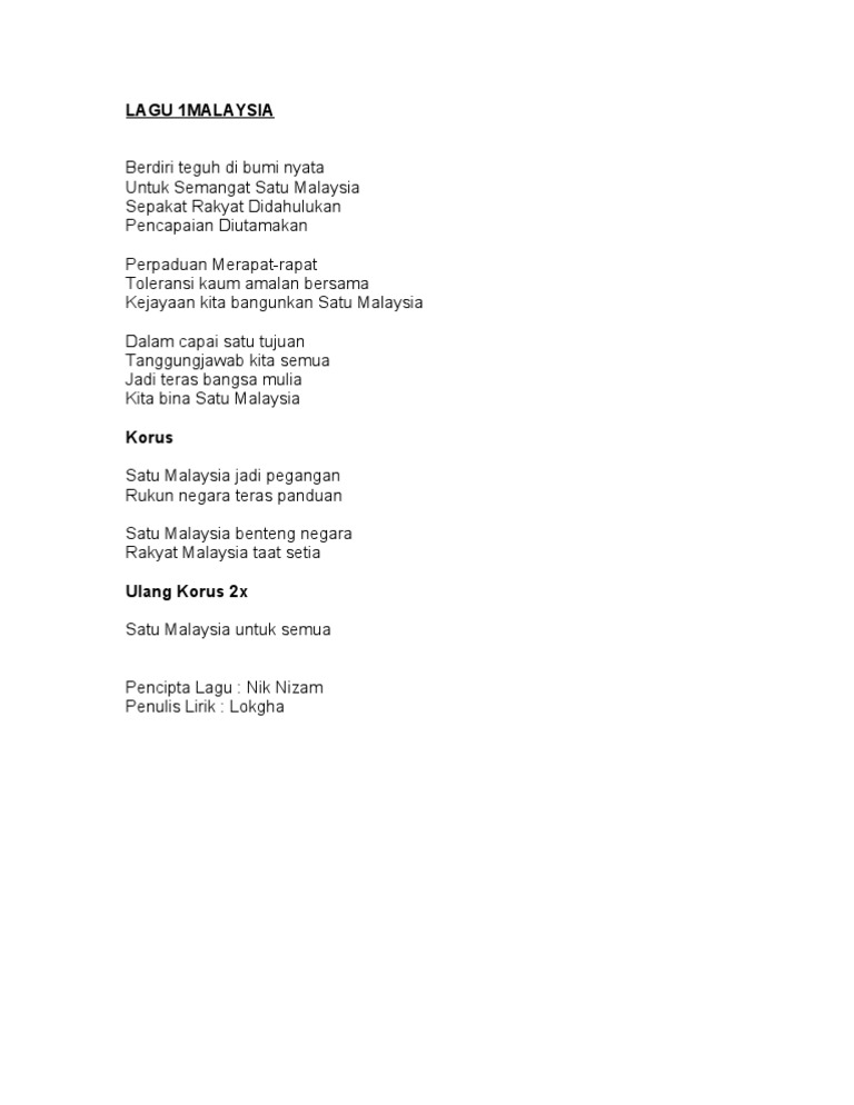 Lirik Lagu 1malaysia Pdf