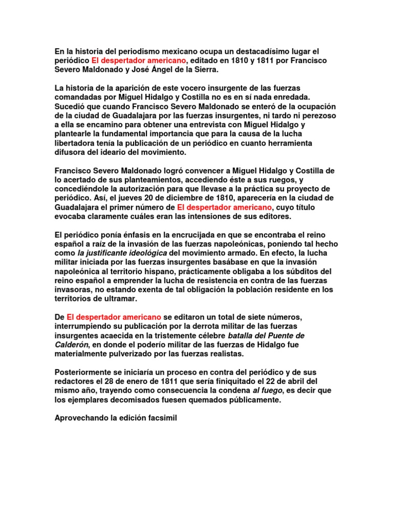 El Despertador Americano Nueva Espana Espana