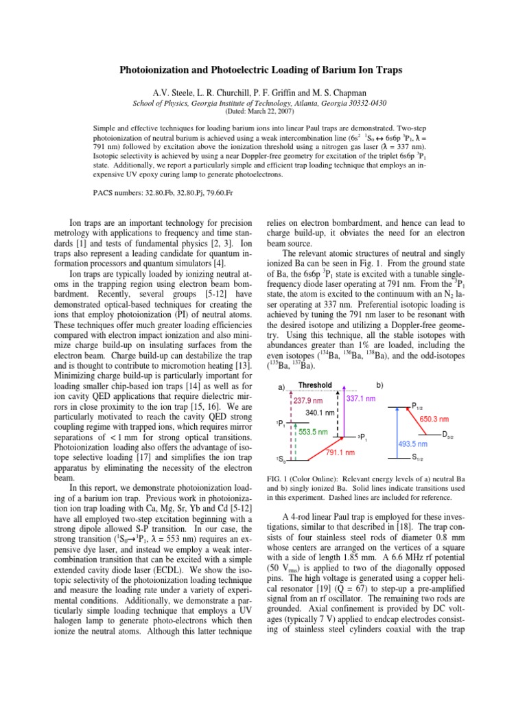 Barium Ion Trap Photoionization Techniques | PDF | Teaching Methods ...