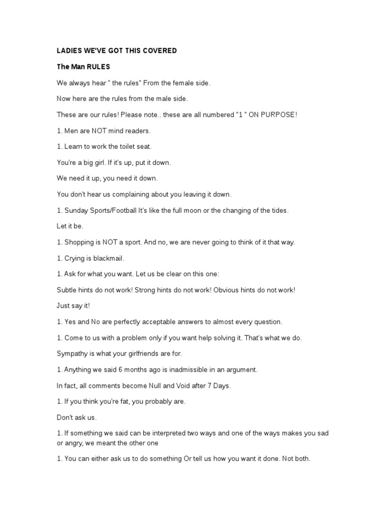 Men's Rules for Relationships | PDF