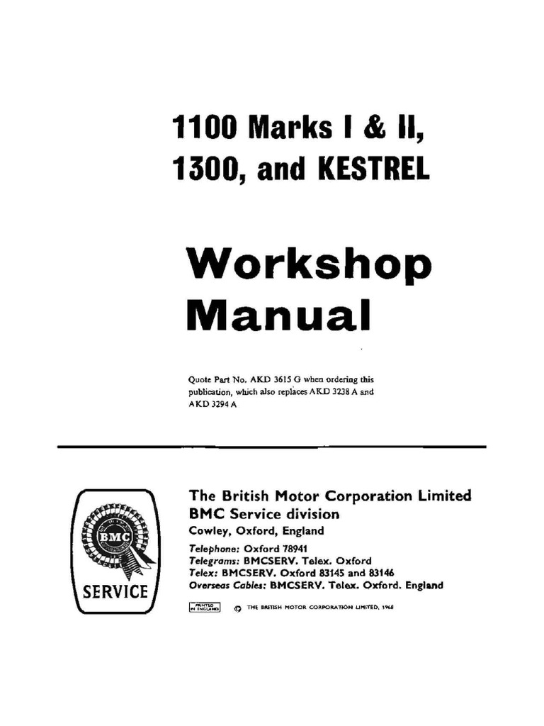 BMC 1100 & 1300 Workshop Manual | PDF | Vehicles | Propulsion