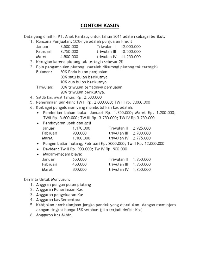 10 Contoh Kasus Anggaran Kas Pdf