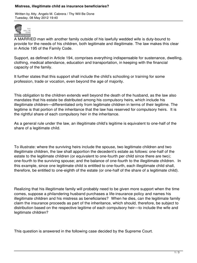 Mistress Illegitimate Child As Insurance Beneficiaries Download Free