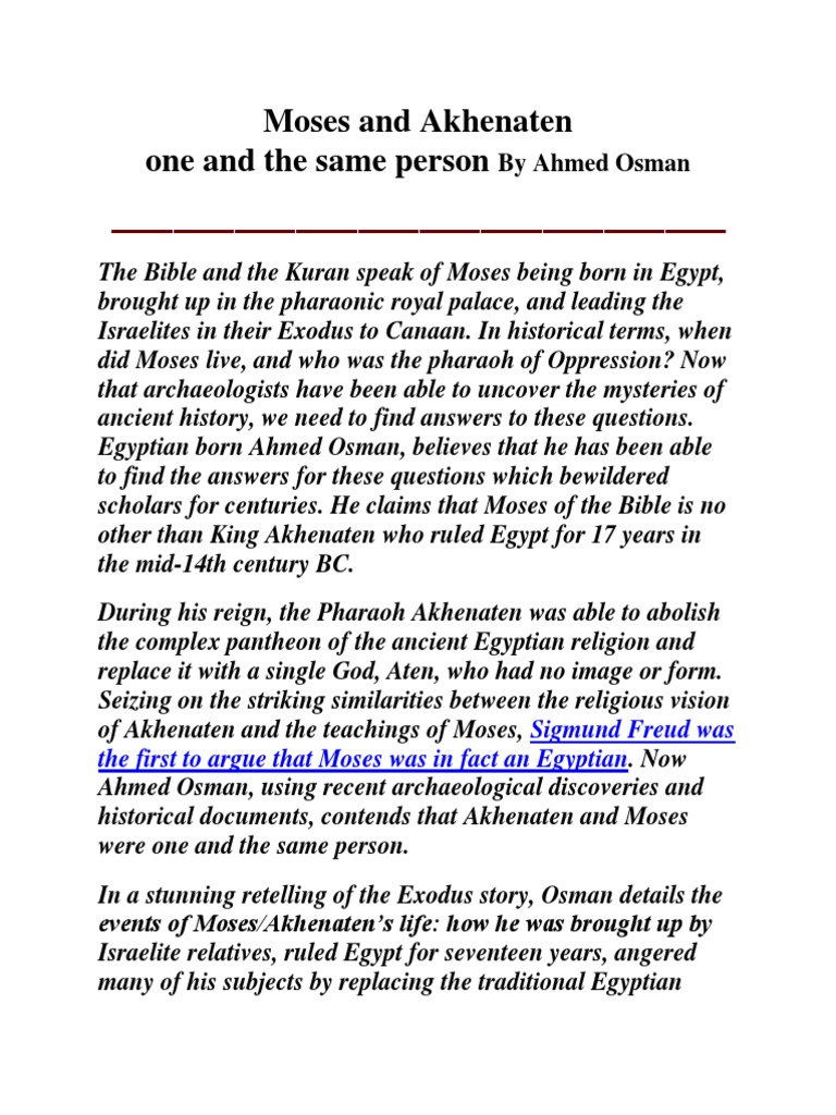 Moses and Akhenaten One and The Same Person by Ahmed Osman PDF