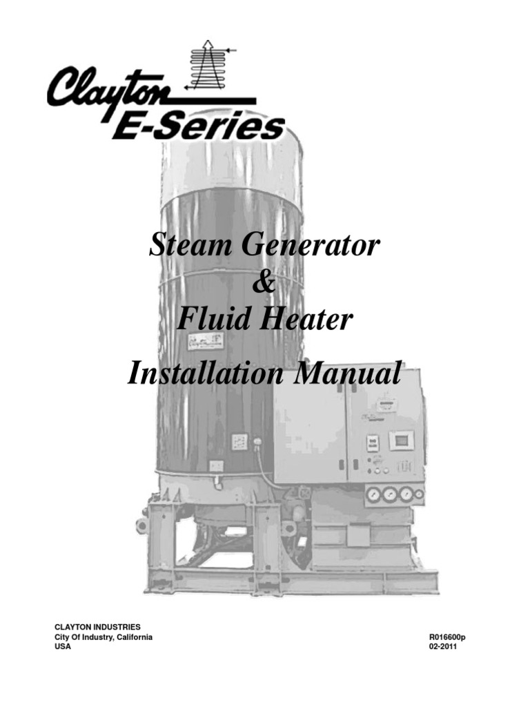 Clayton I&O Manual E Series Steam Generator&Fluid Heater R16600P
