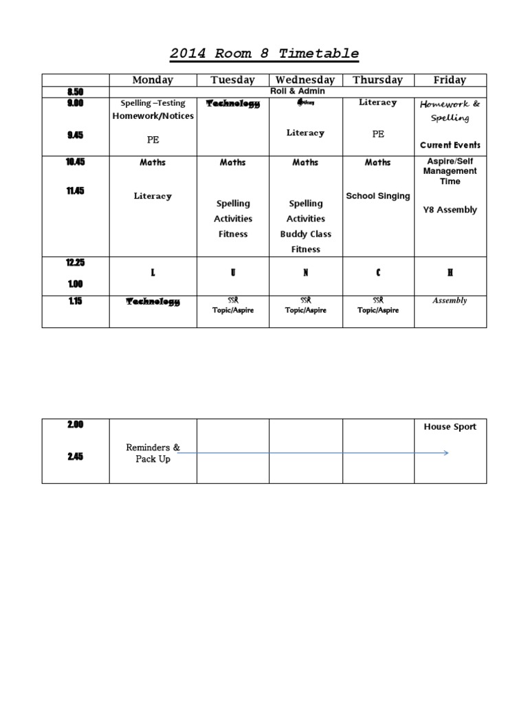2014 Room 8 Weekly Timetable | PDF | Career & Growth