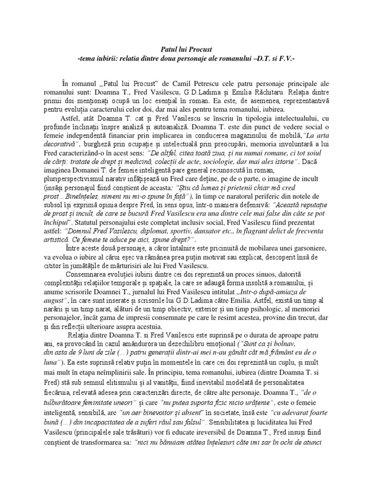 Patul Lui Procust RelaÈia Dintre Doua Personaje