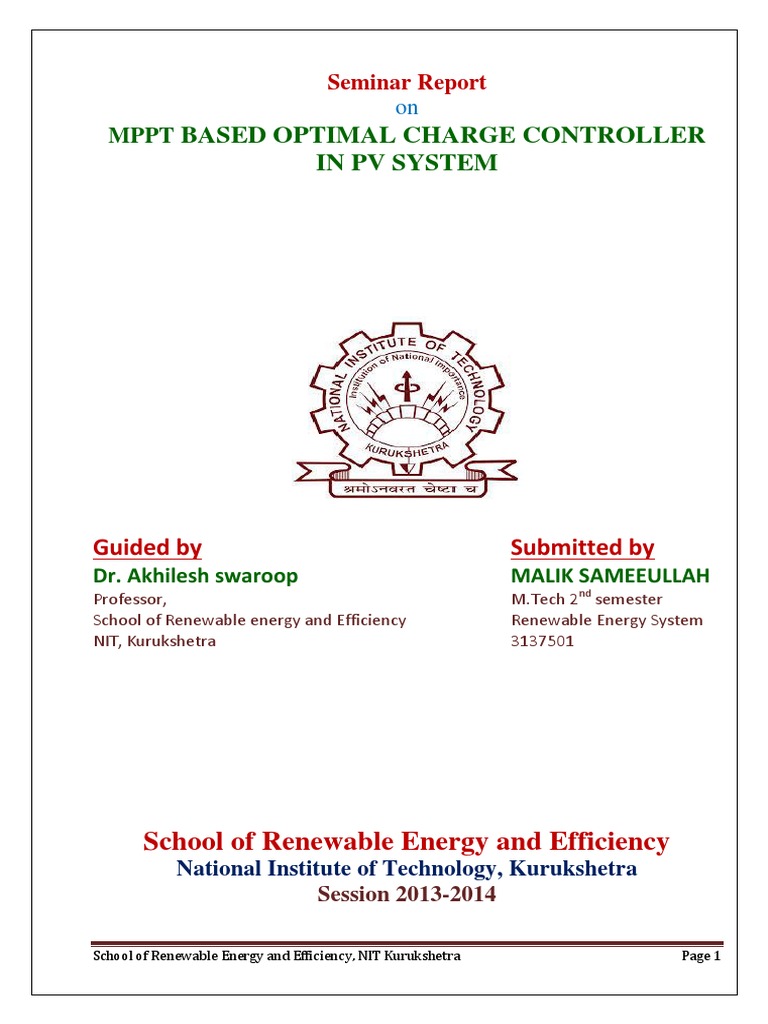 MPPT Based Optimal Charge Controller in PV System | PDF | Photovoltaic ...