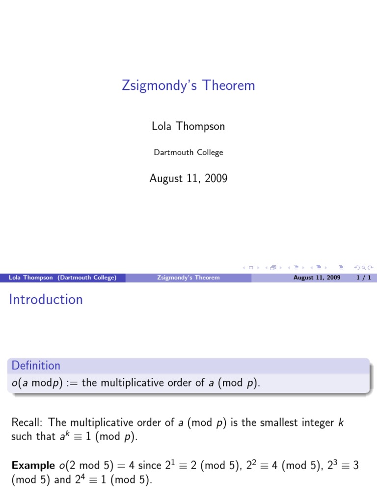 Zsigmondy Theorem Proof | PDF | Prime Number | Number Theory
