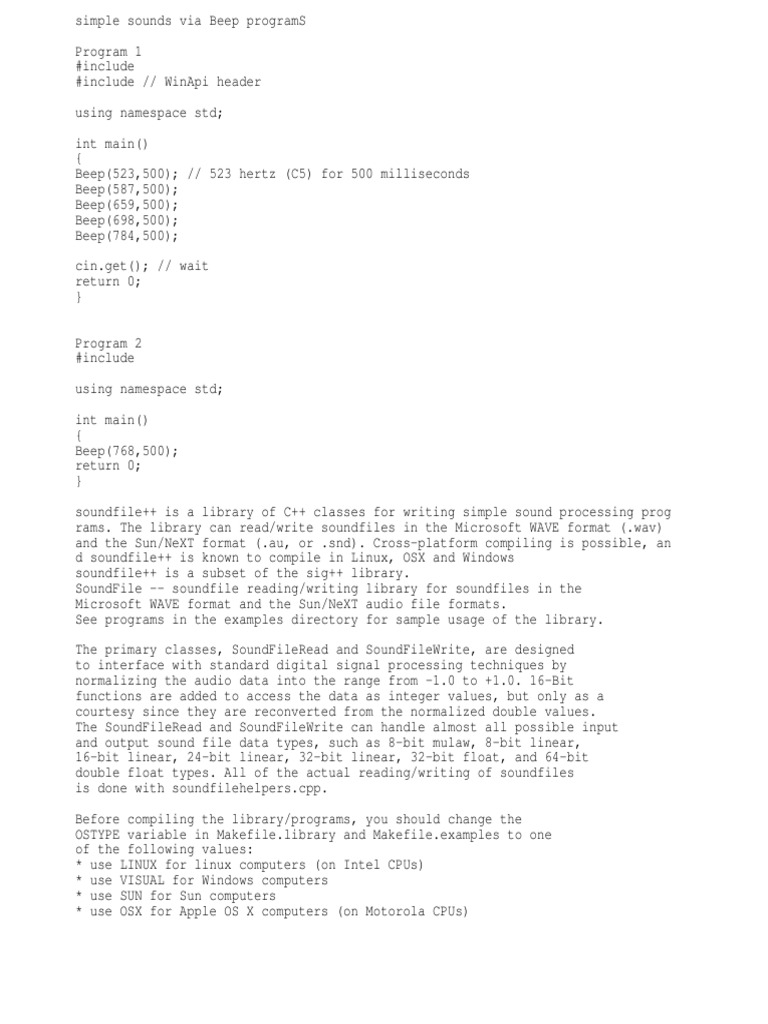 C++ Sound Program PDF Library Integer Science)