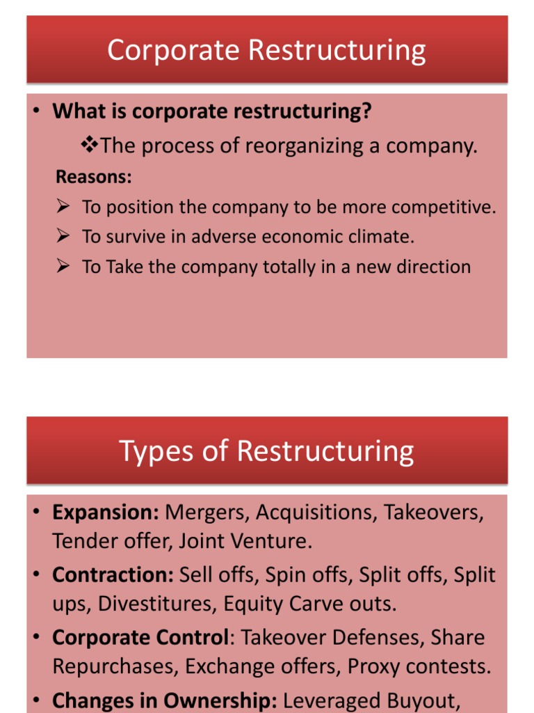 Corporate Restructuring | PDF | Takeover | Mergers And Acquisitions