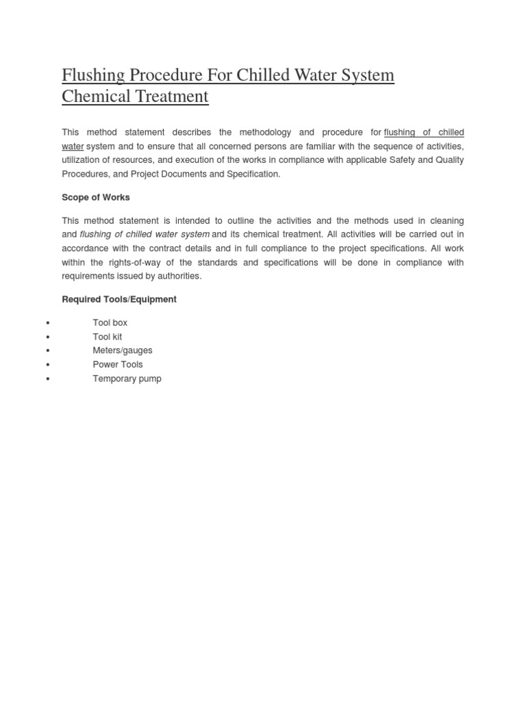 Flushing Procedure For Chilled Water System Chemical Treatment PDF