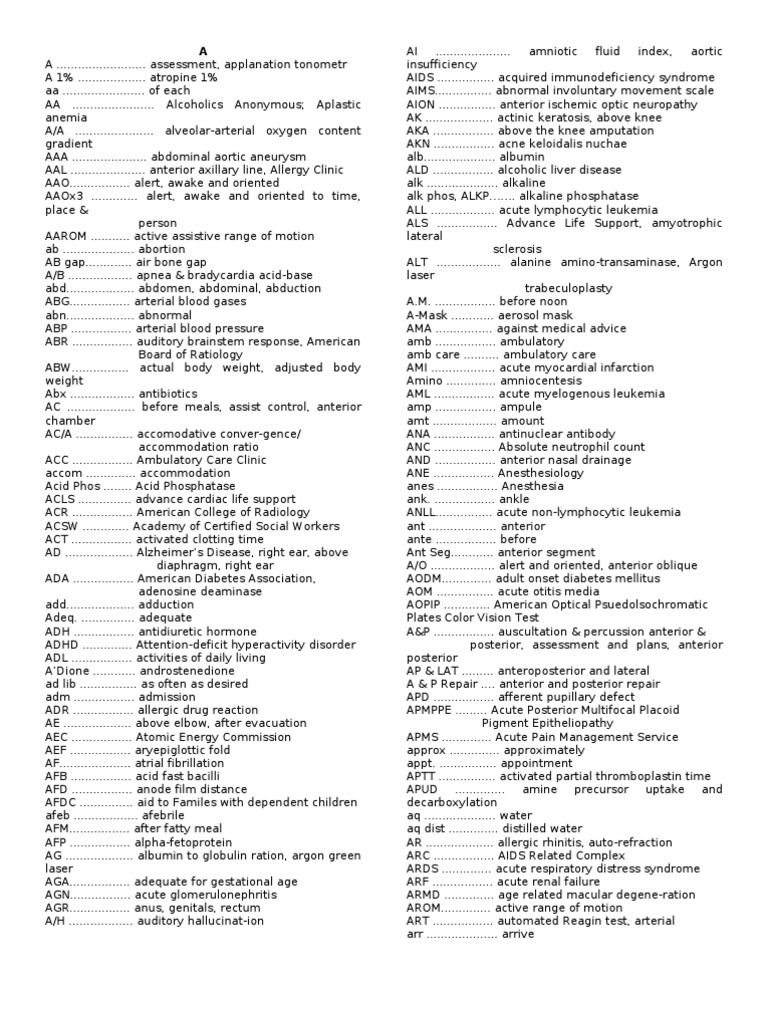 Medical Abbreviations Reference Guide | PDF | Heart Failure | Heart