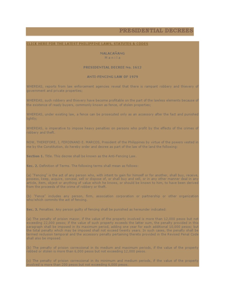 Anti Fencing Law PDF Theft Robbery